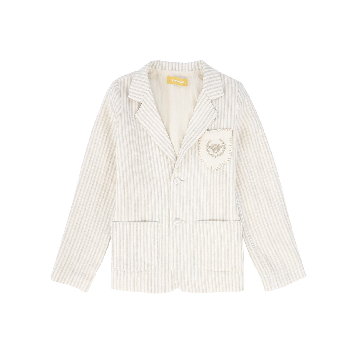LE BOURDON TAN LINEN EMBLEM POCKET BLAZER