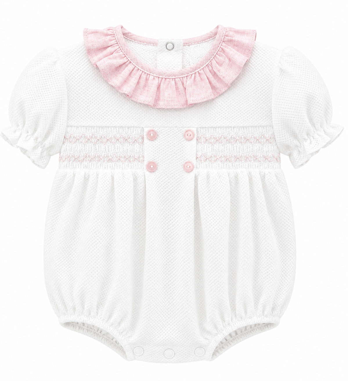 Babidu knit romper white and pink 32361
