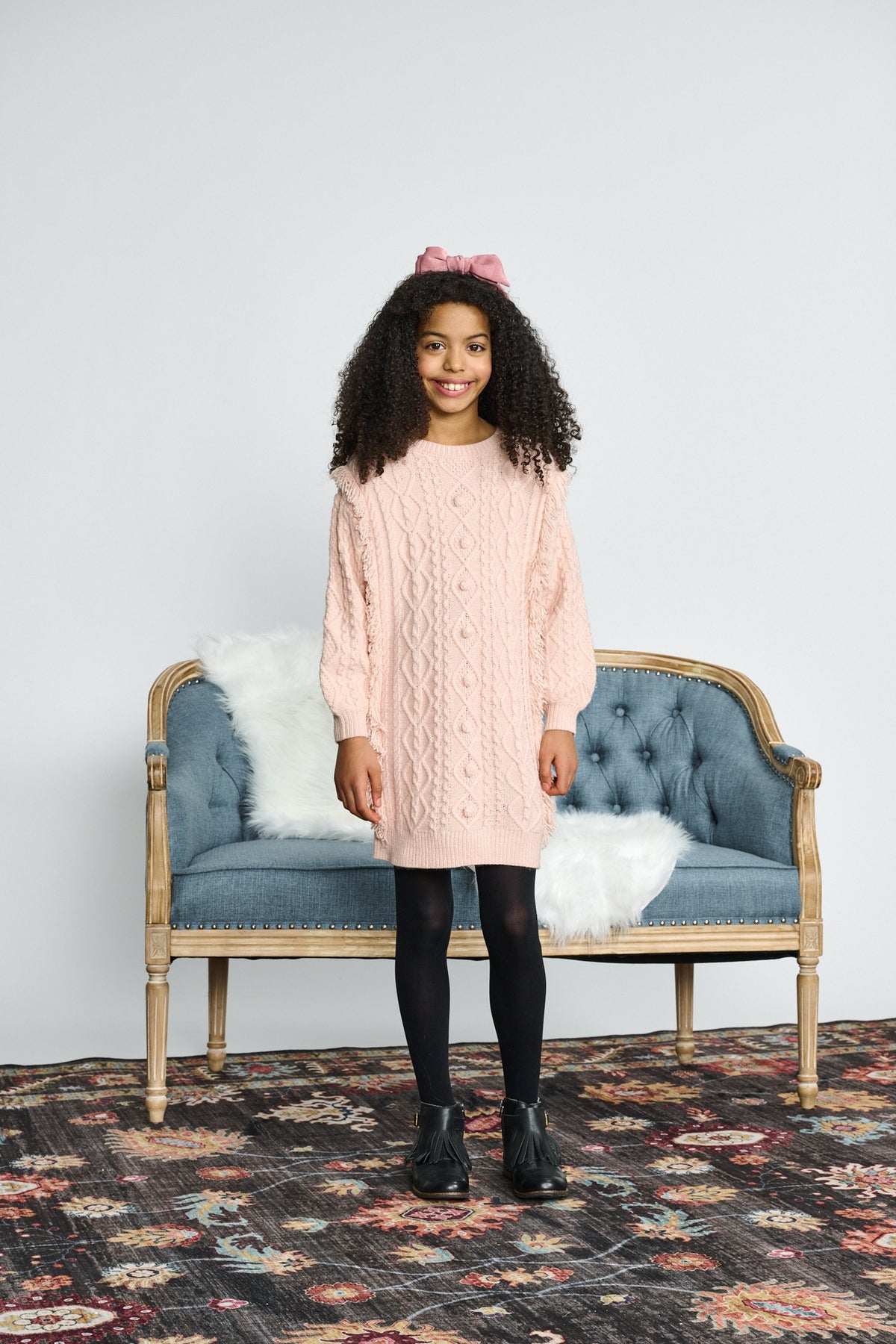 Porter Baby Pink Cable Knit Dress 2562-b AW26