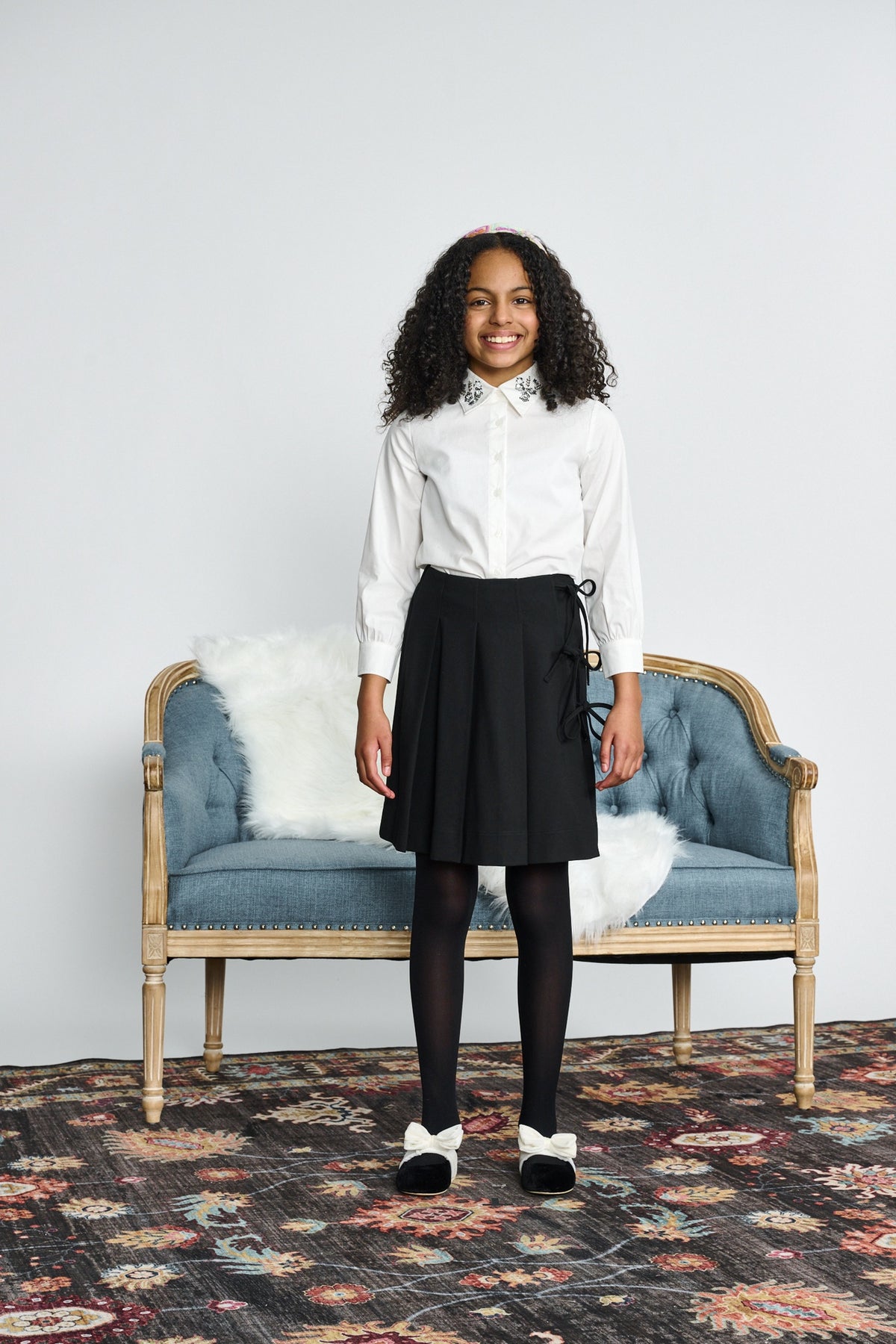 Porter White Button Down Sequin Collar Design Top w/skirt 2556 AW26