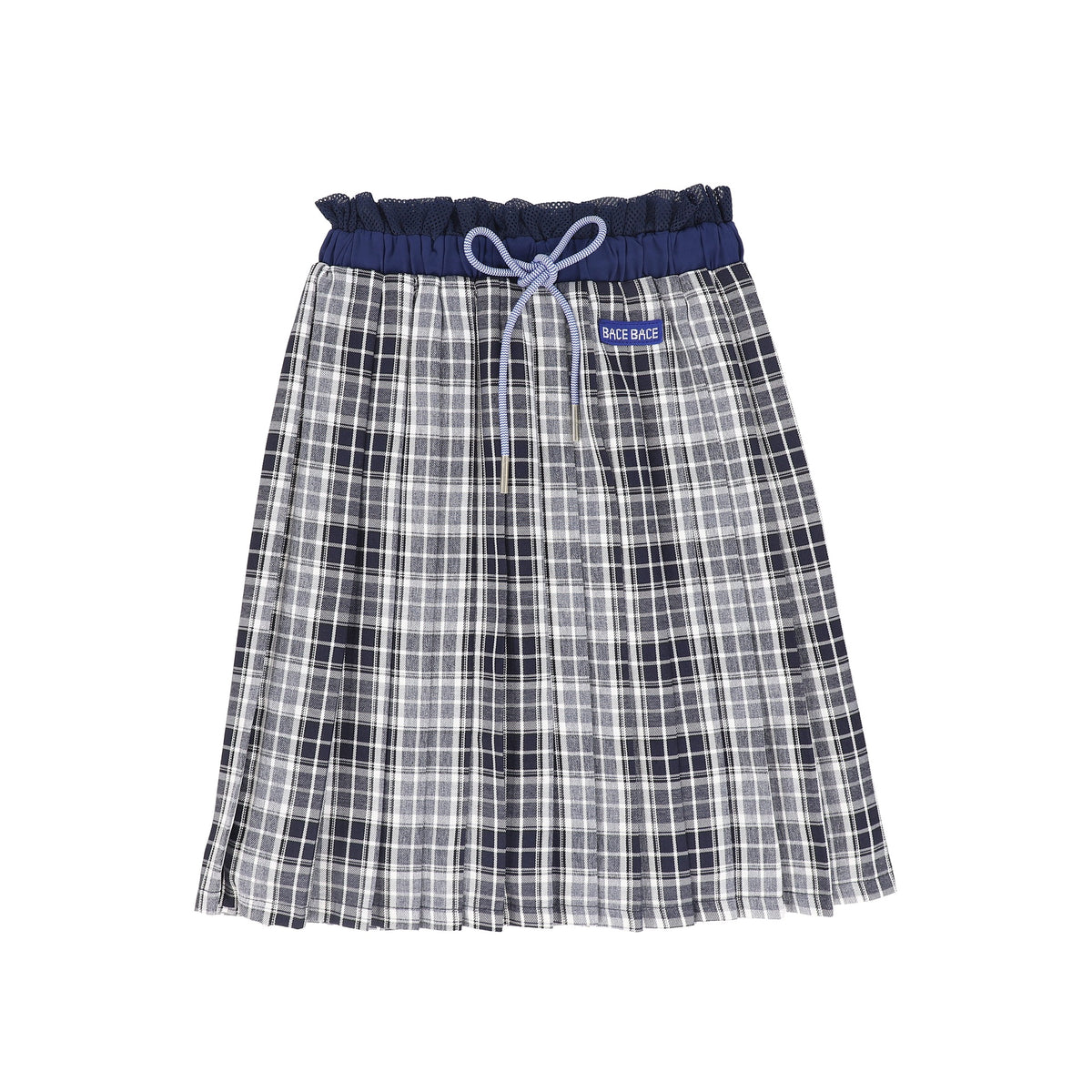 BACE NAVY CHECKED GATHERED PLEAT SKIRT AW26 27183