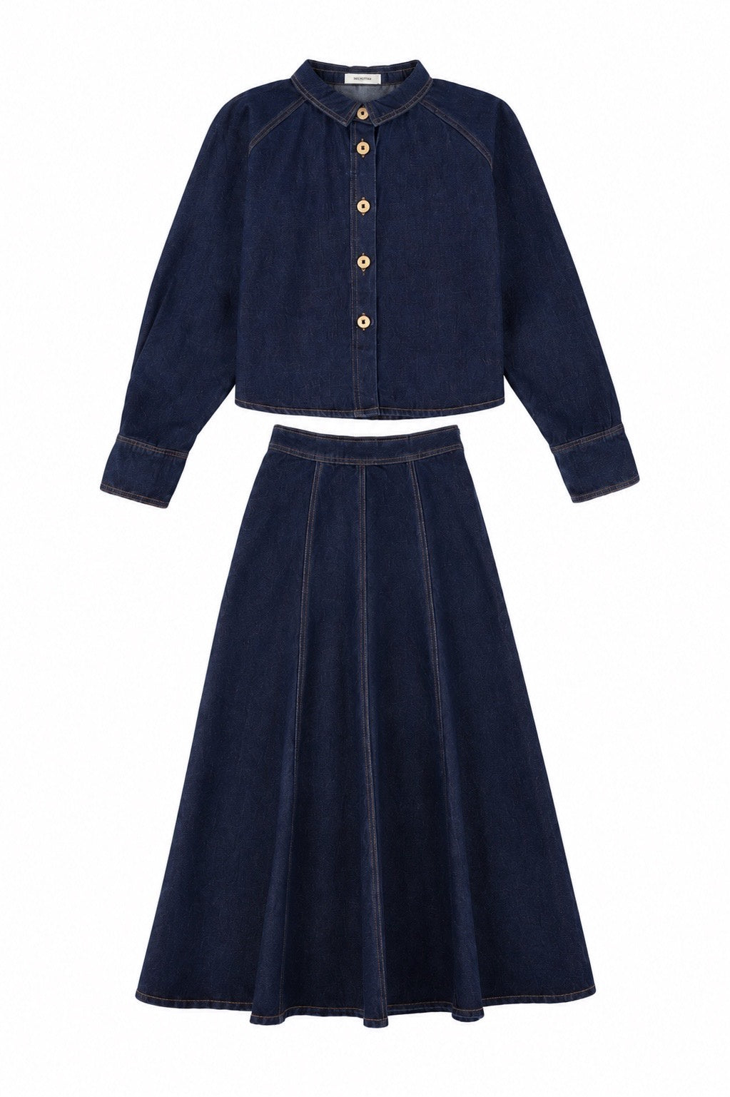 VALENTINA BLUE DENIM DENIM CONTRAST SEAM CROP BLOUSE WITH SKIRT SET AW26 28773