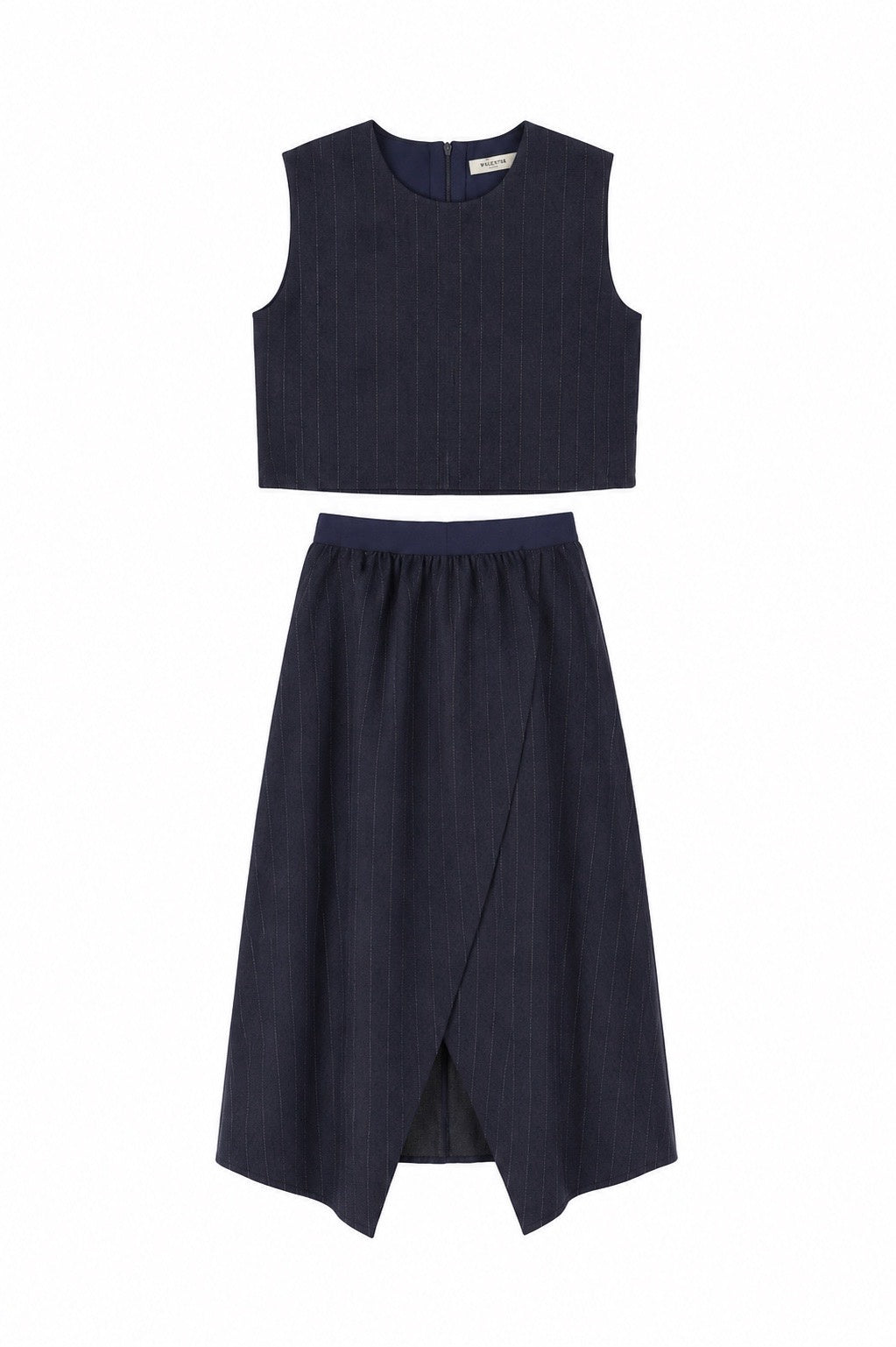 VALENTINA NAVY PINSTRIPE WOOL VEST WITH SKIRT SET AW26 26988