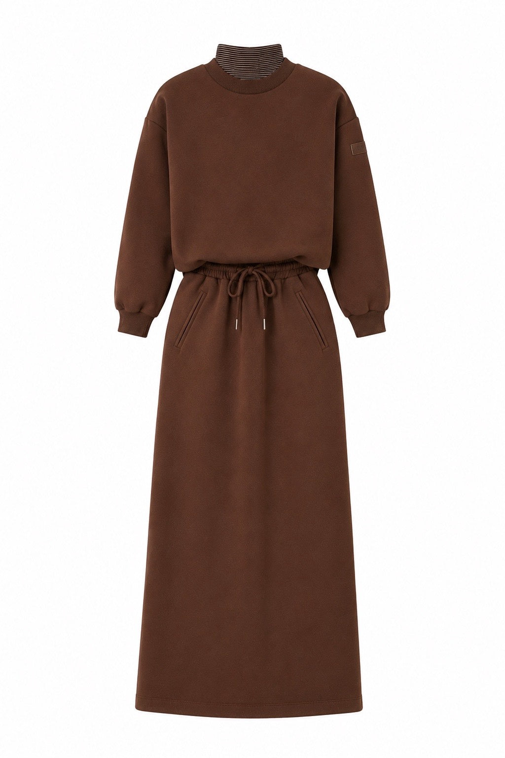 VALENTINA BROWN STRIPED TURTLENECK SWEATSHIRT WITH SKIRT SET AW26 29058