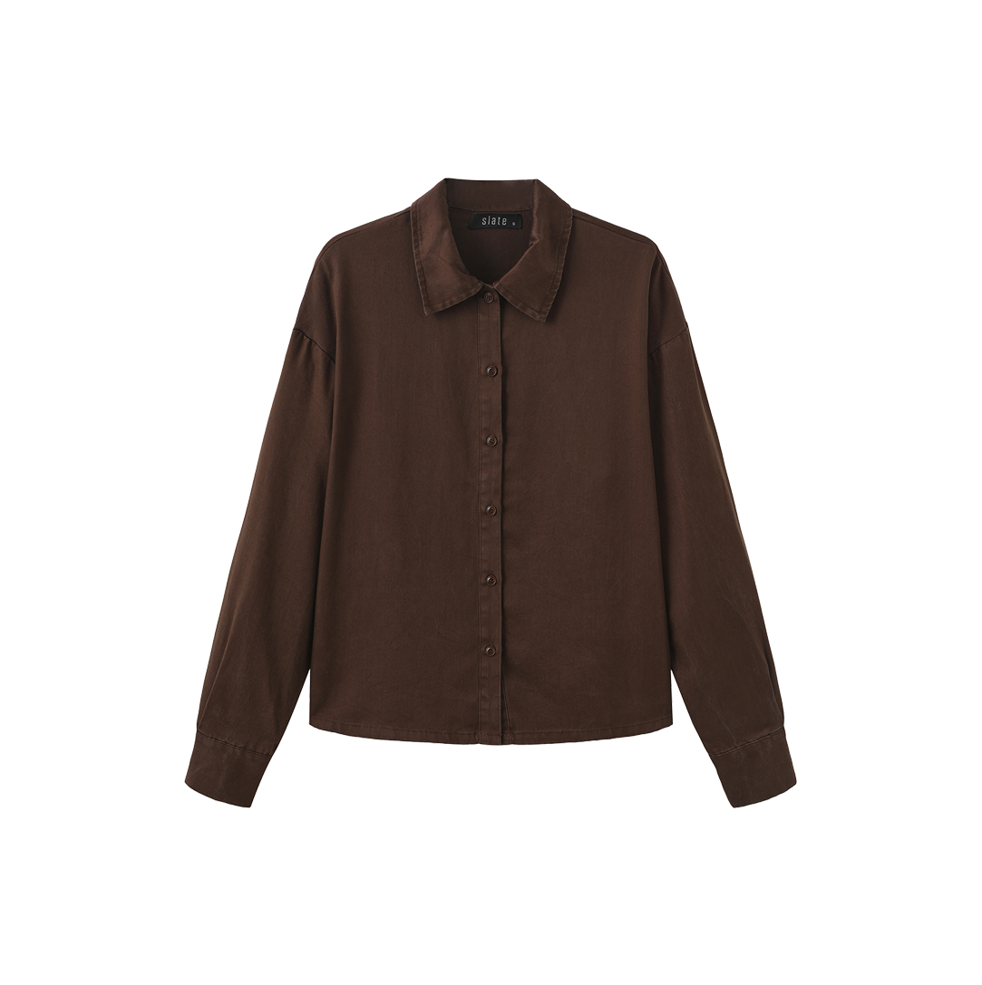 Slate Fade Button Down Denim Blouse with skirt set w-29411 FW26