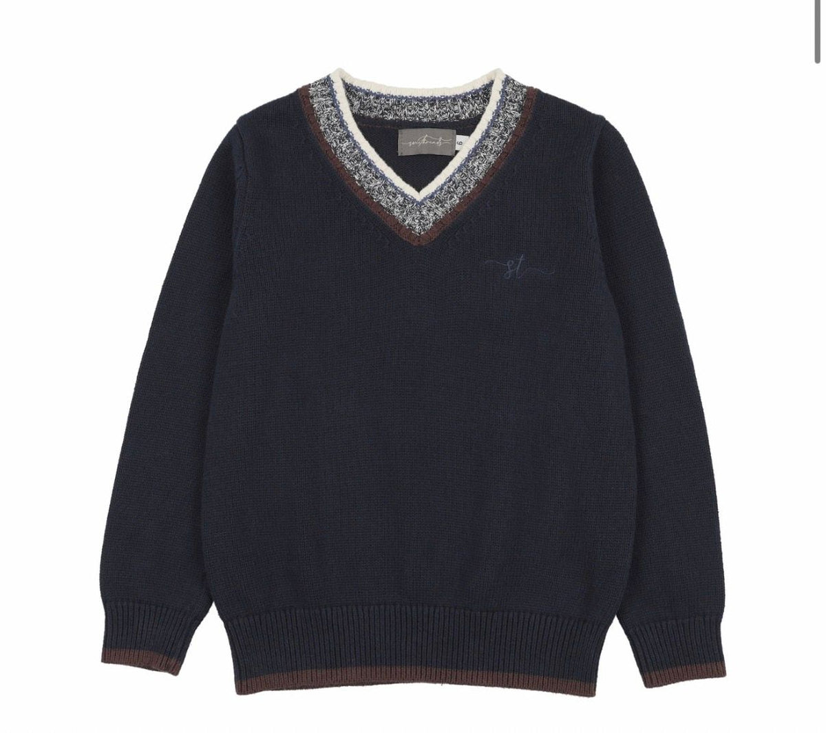 Sweet Threads NAVY MULTI V NECK CREW SWEATER ST2025 AW26