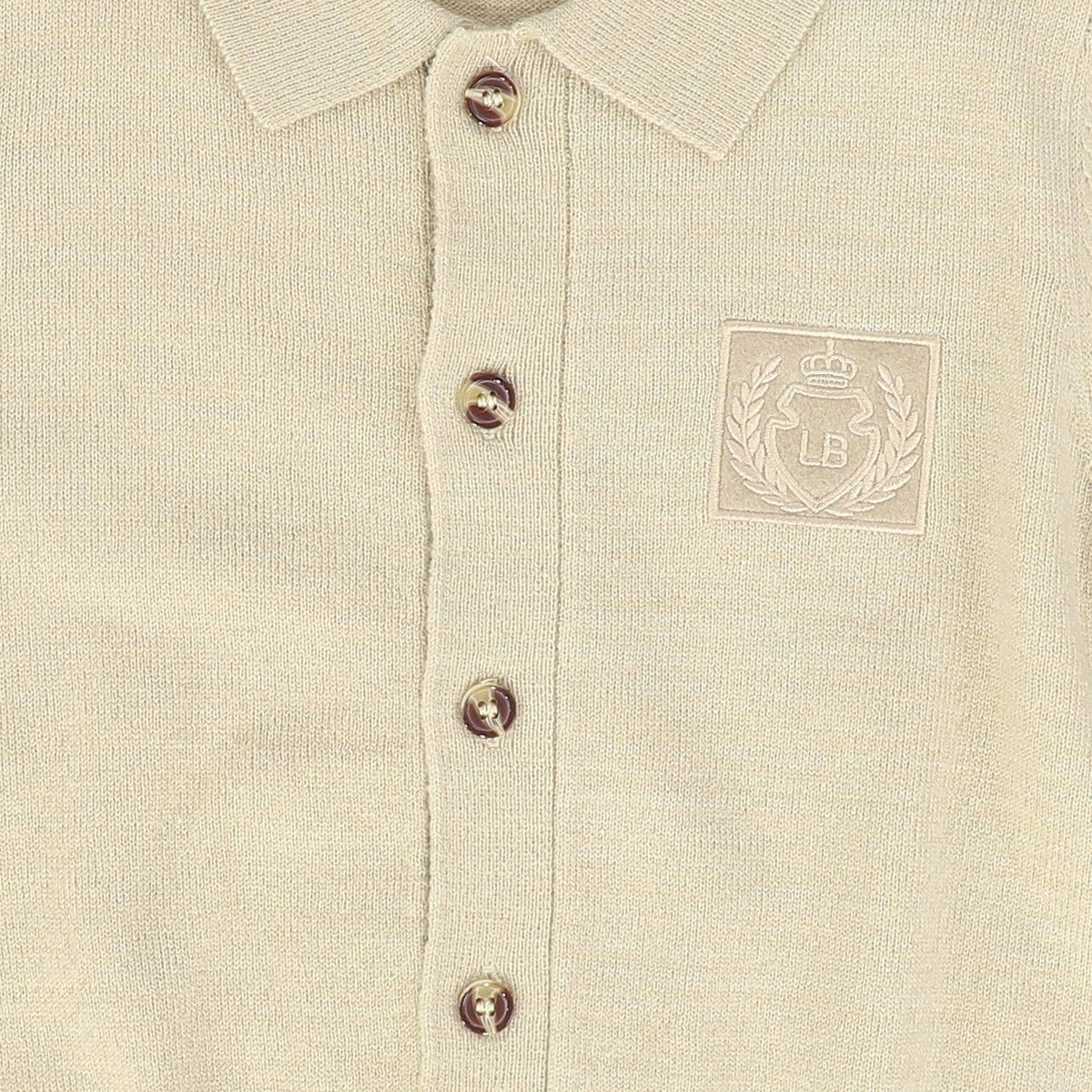 LE BOURDON BEIGE LOGO COLLARED CARDIGAN AW26 28011