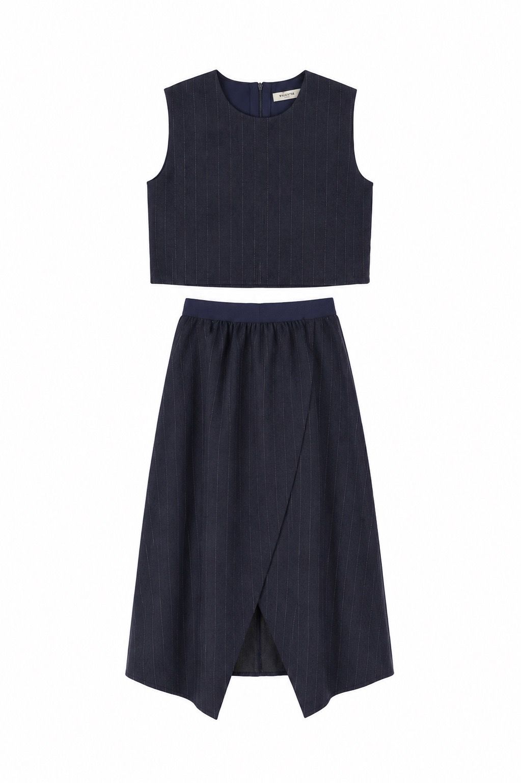 VALENTINA NAVY PINSTRIPE WOOL VEST WITH SKIRT SET AW26 26988