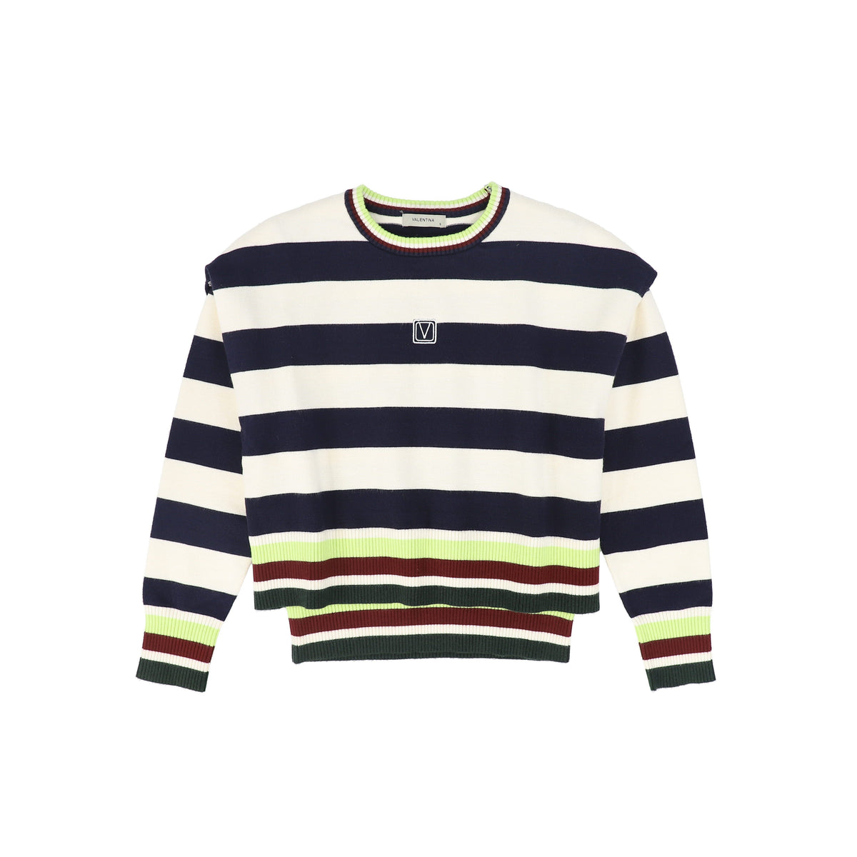 VALENTINA NAVY WIDE STRIPED TRIMMING SWEATER AW26 28130