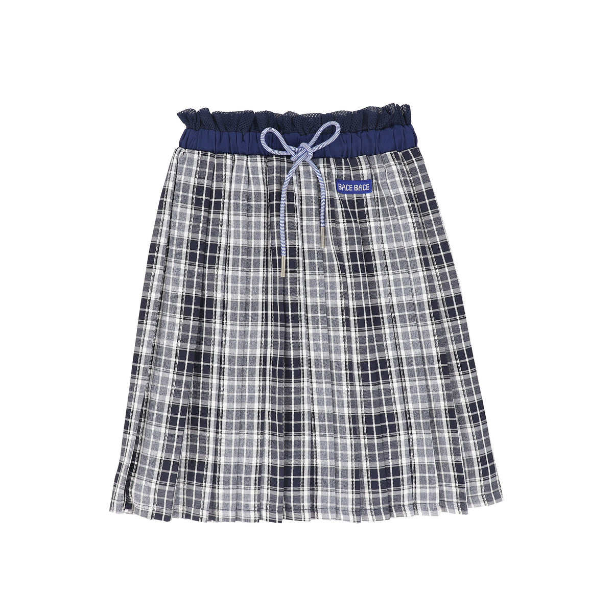 BACE NAVY CHECKED GATHERED PLEAT SKIRT AW26 27183