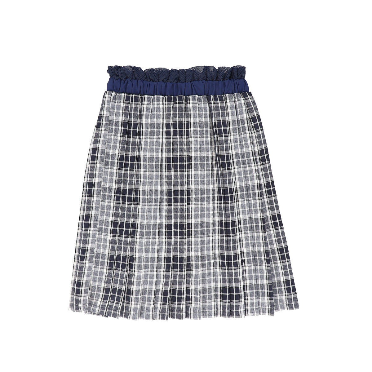 BACE NAVY CHECKED GATHERED PLEAT SKIRT AW26 27183