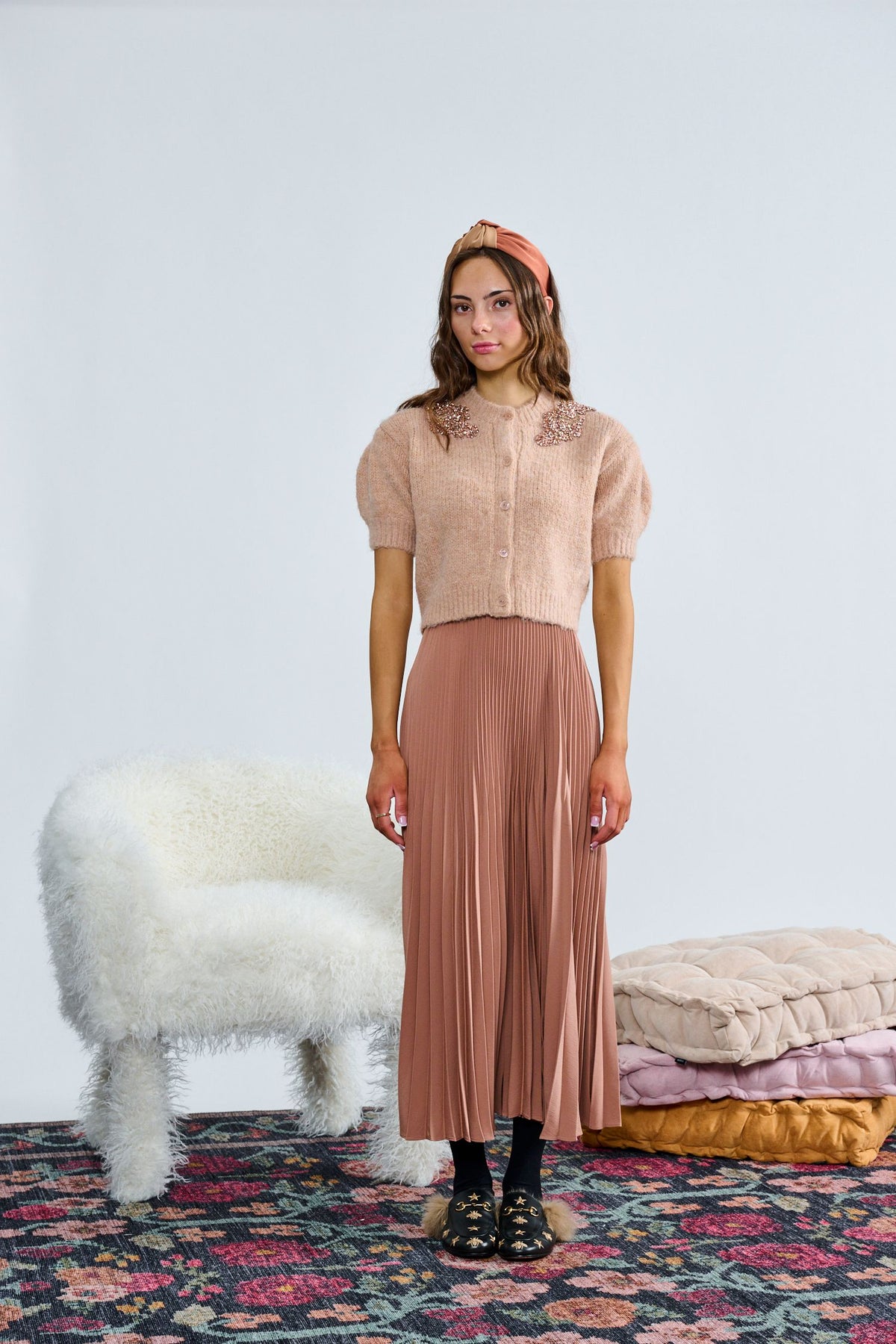 Laurent Stone Millicent Embellished Cardigan Top w/skirt t-1416 AW26