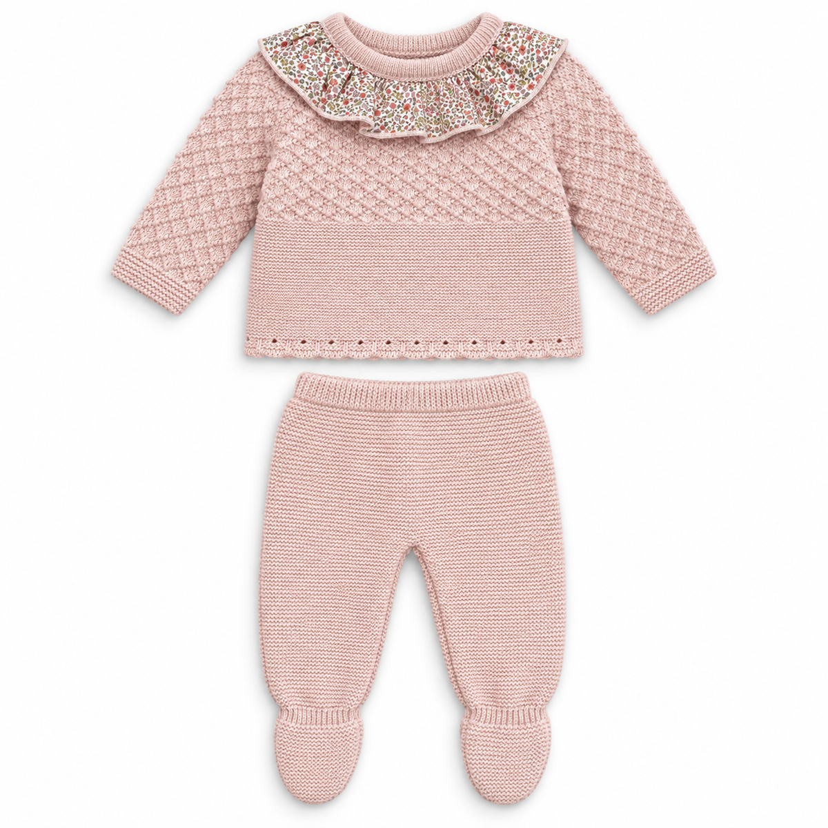 Babidu 100% Acrylic Knitted Newborn 3-Piece Set (Sweater, Bonnet, Footed Pants) AW26