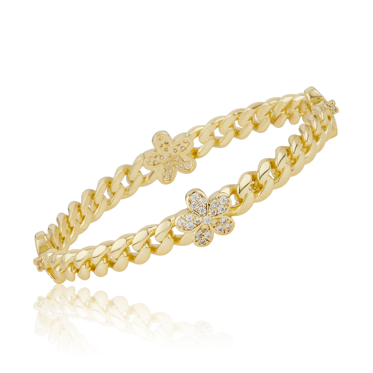 Link Bangle Accented With Cz Flowers
