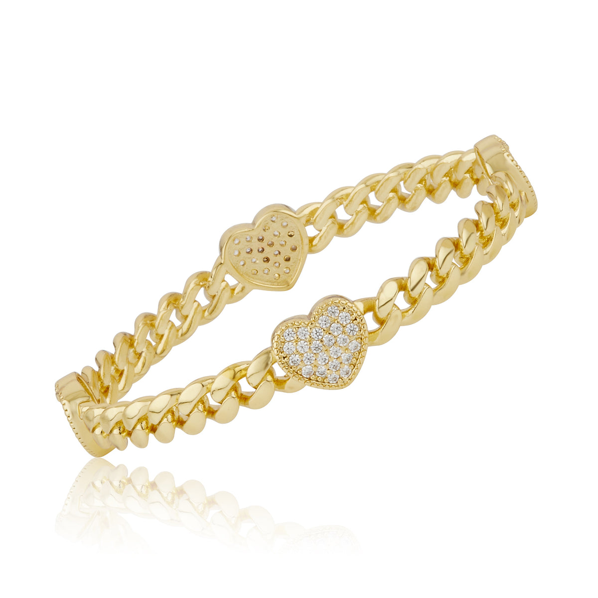 Link Bangle Accented With Cz Hearts