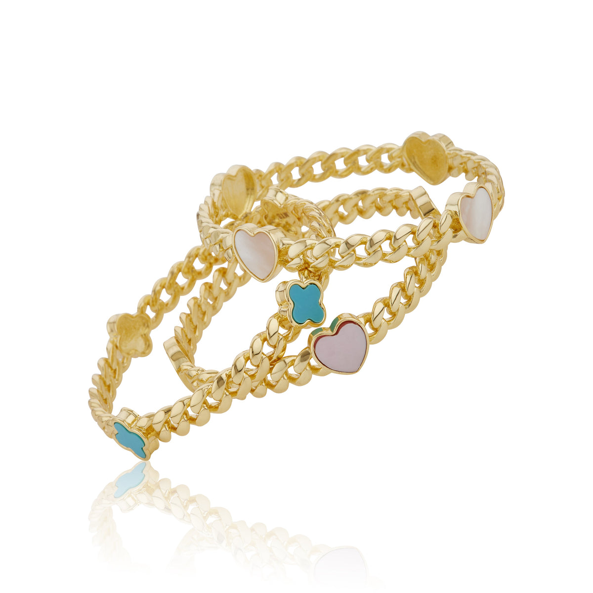 Link Bangle Accented With Mother Of Pearl Hearts
