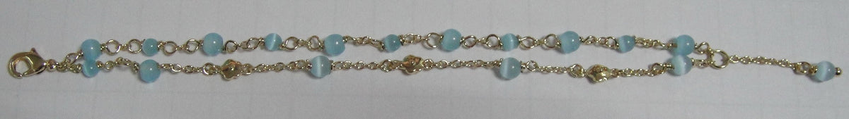14k Gold Plated CAT EYE Double stranded Bracelet with Blue Cat Eye Balls