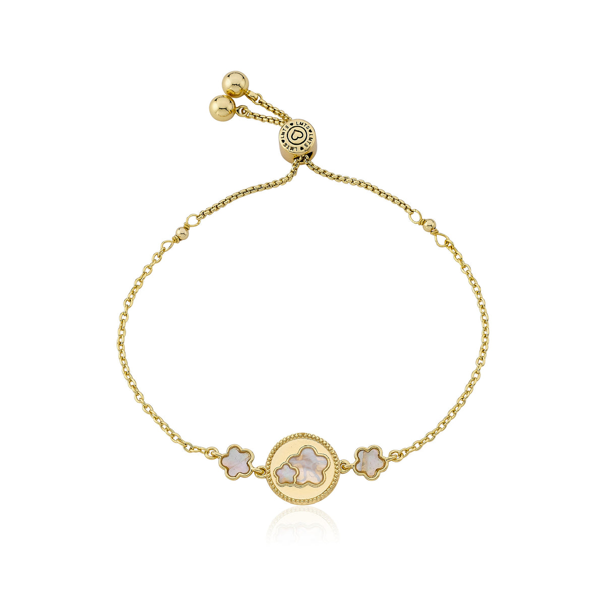 14K Gold Plated Cut Out Flower Over Mother of Pearl Expandable Bracelet