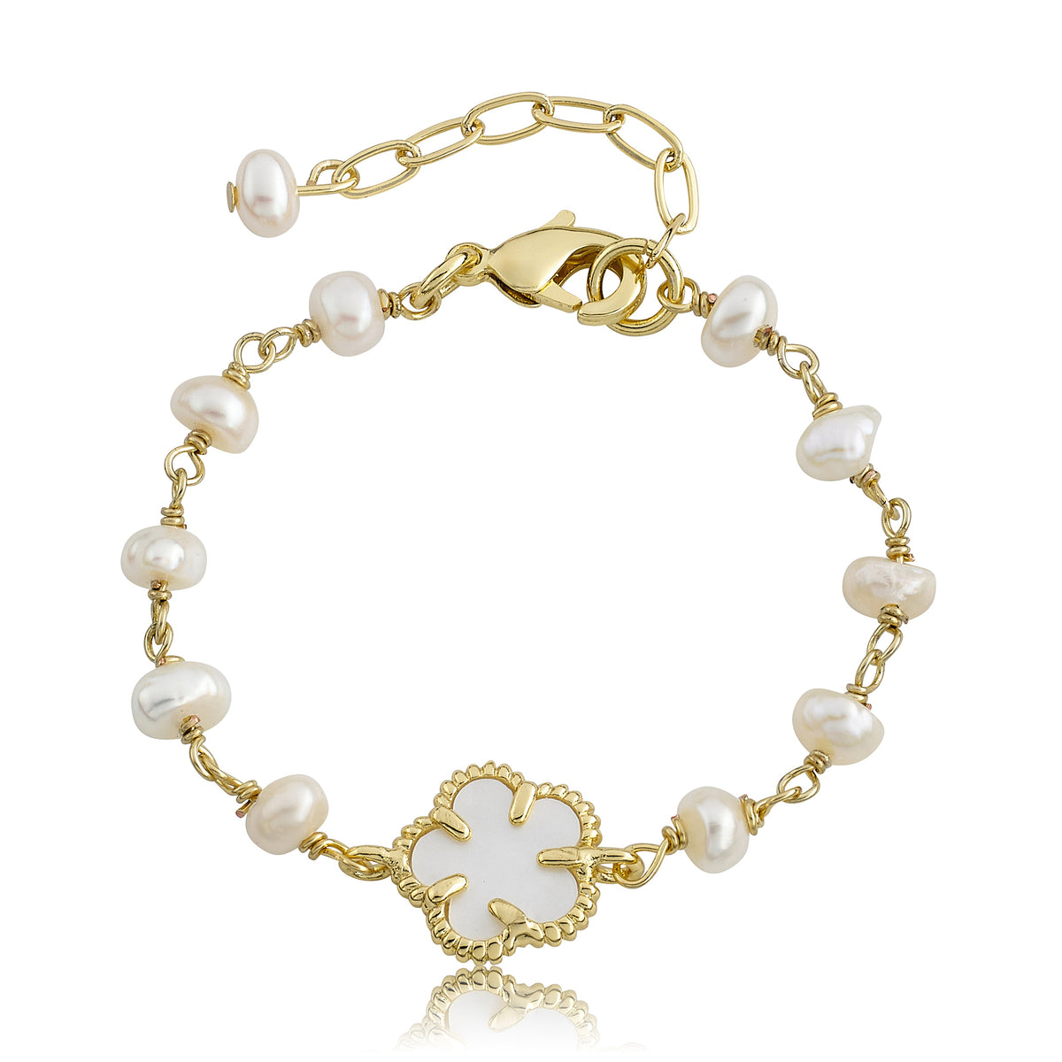 LMTS Classic! Freshwater Pearl & Mother of Pearl Flower Bracelet