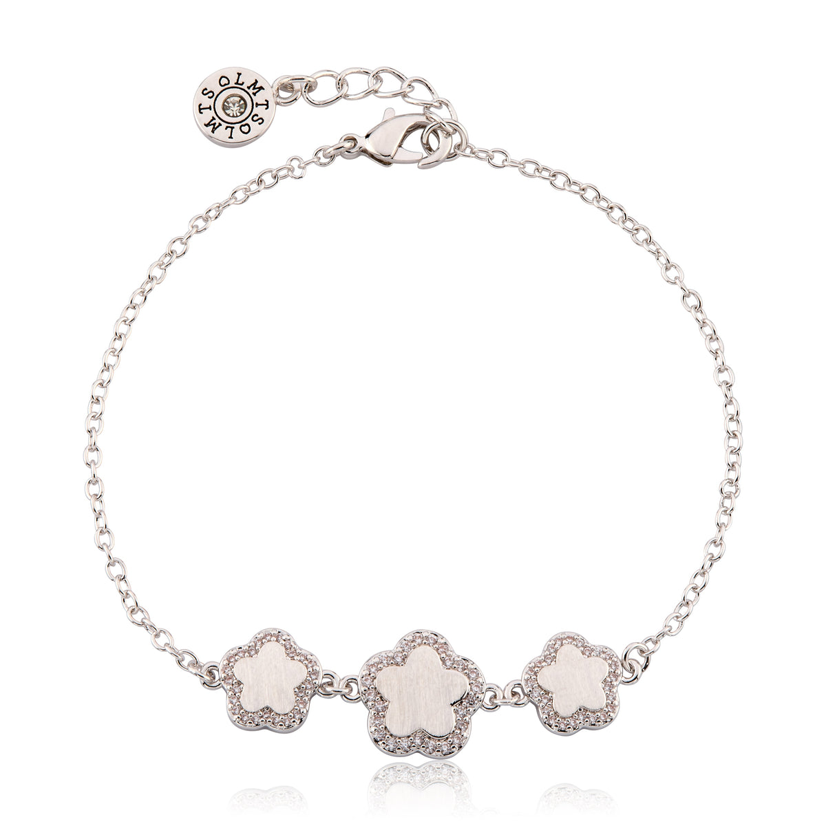 LMTS Classic! Cz Framed Triple Flower Chain Bracelet