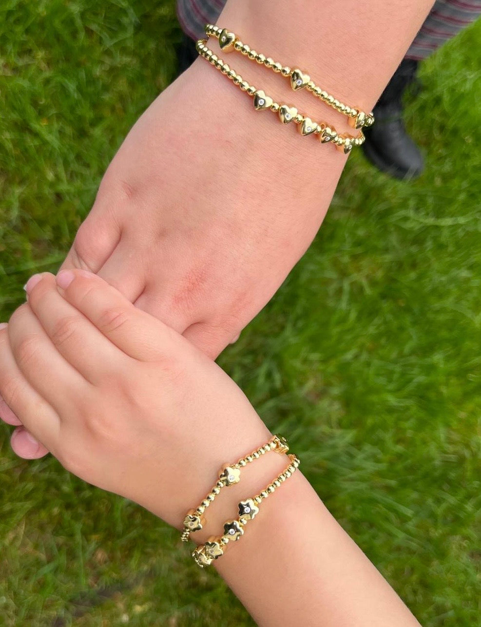 LMTS Classic! 14K Gold Plated Bead & Cz Center Flowers Bracelet