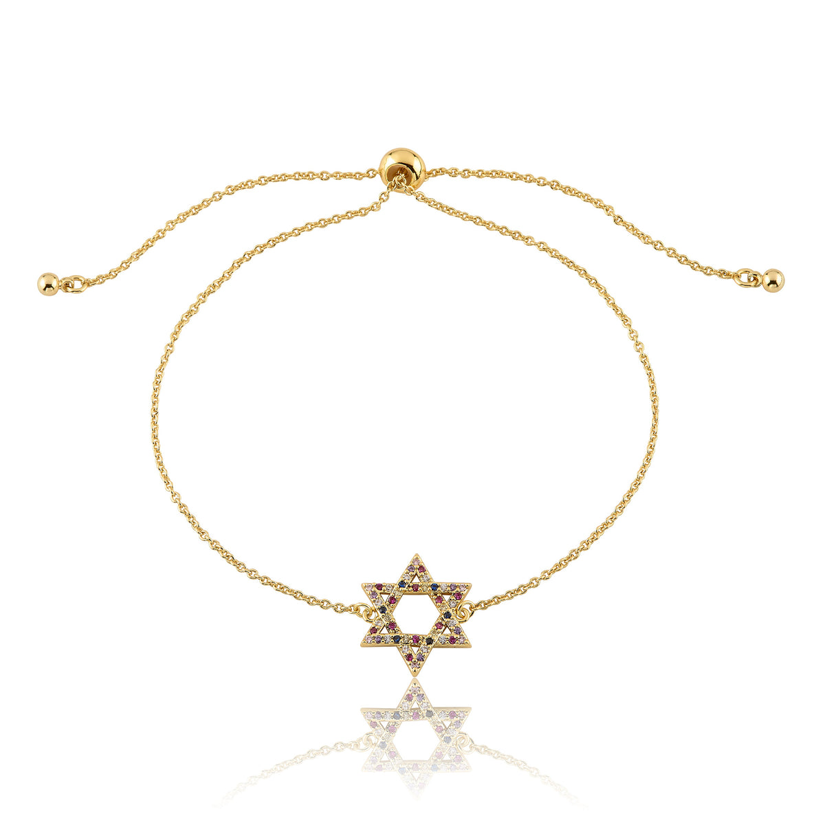 LMTS Classic! 14K Gold Plated Cz Star Of David Bolo Chain Bracelet