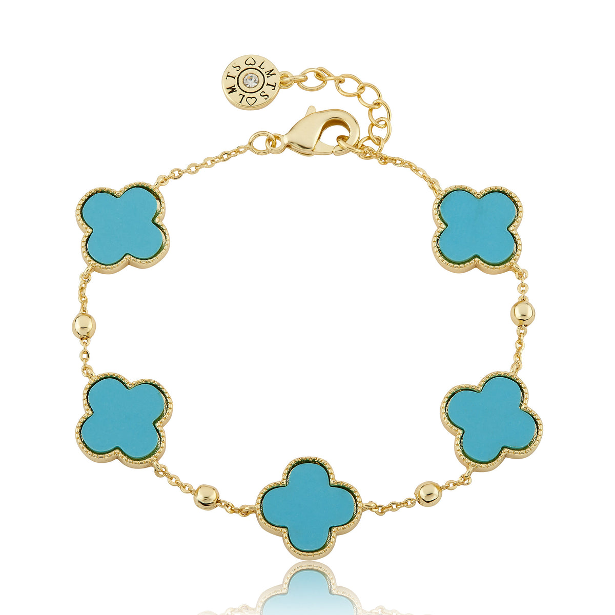 14K Gold Plated 5 Clover Station Bead Chain Bracelet