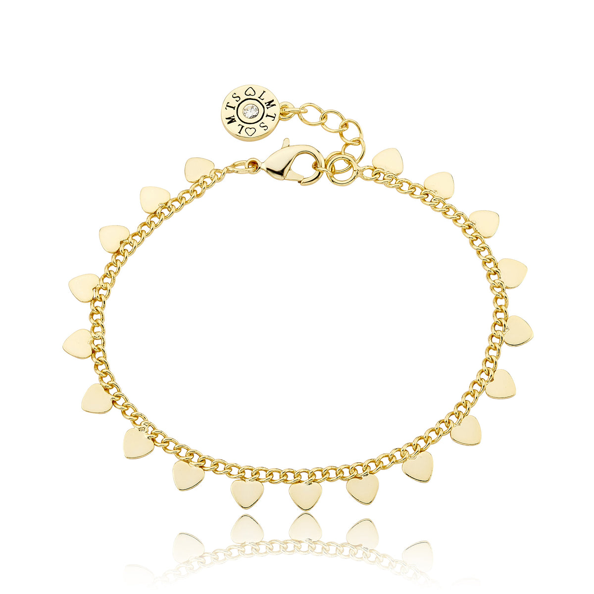 14K Gold Plated Link & Small Hearts Dangles Bracelet