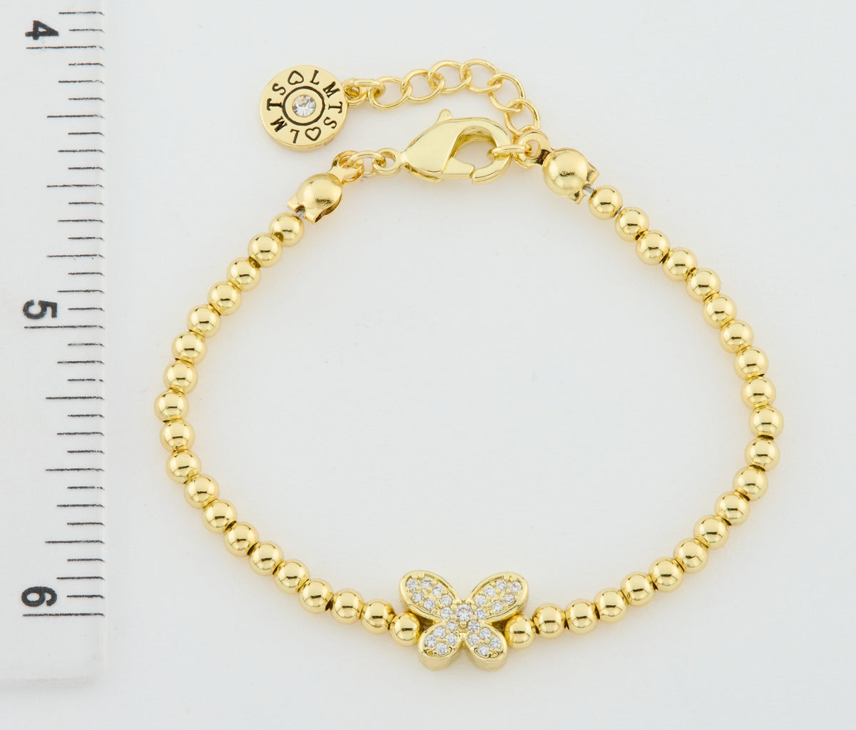 LMTS Classic! 14K Gold Plated Bead & Cz Butterfly Wire Bracelet