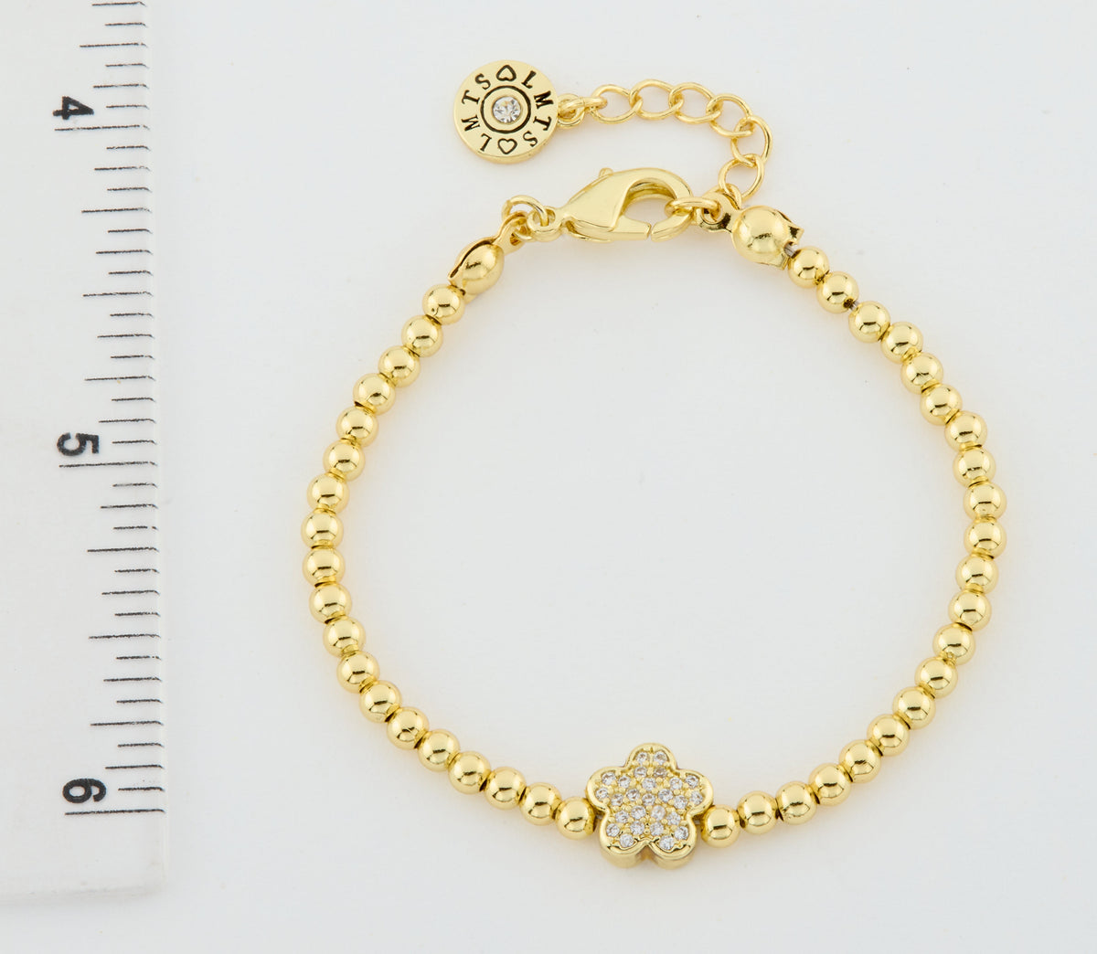 LMTS Classic! 14K Gold Plated Bead & Cz Flower Wire Bracelet