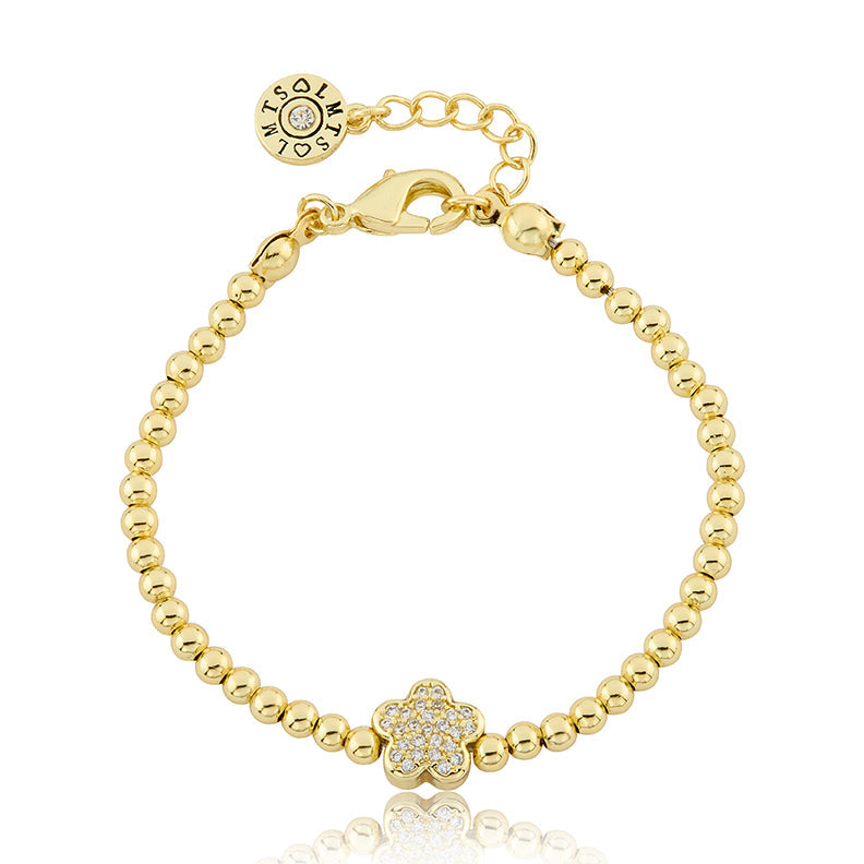 LMTS Classic! 14K Gold Plated Bead & Cz Flower Wire Bracelet