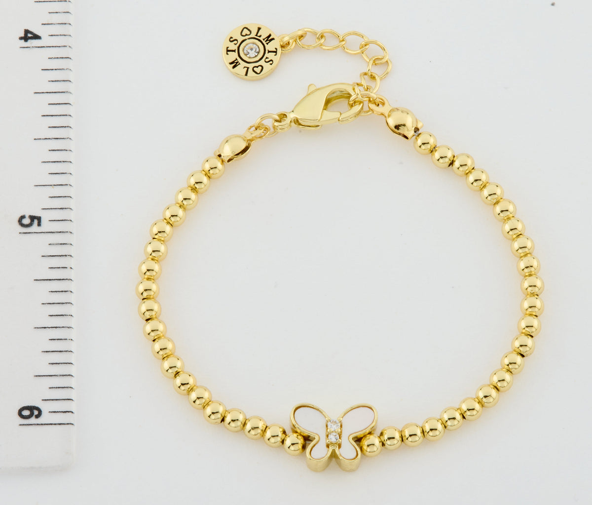 LMTS Classic! 14K Gold Plated Bead & Mother Of Pearl Butterfly Wire Bracelet