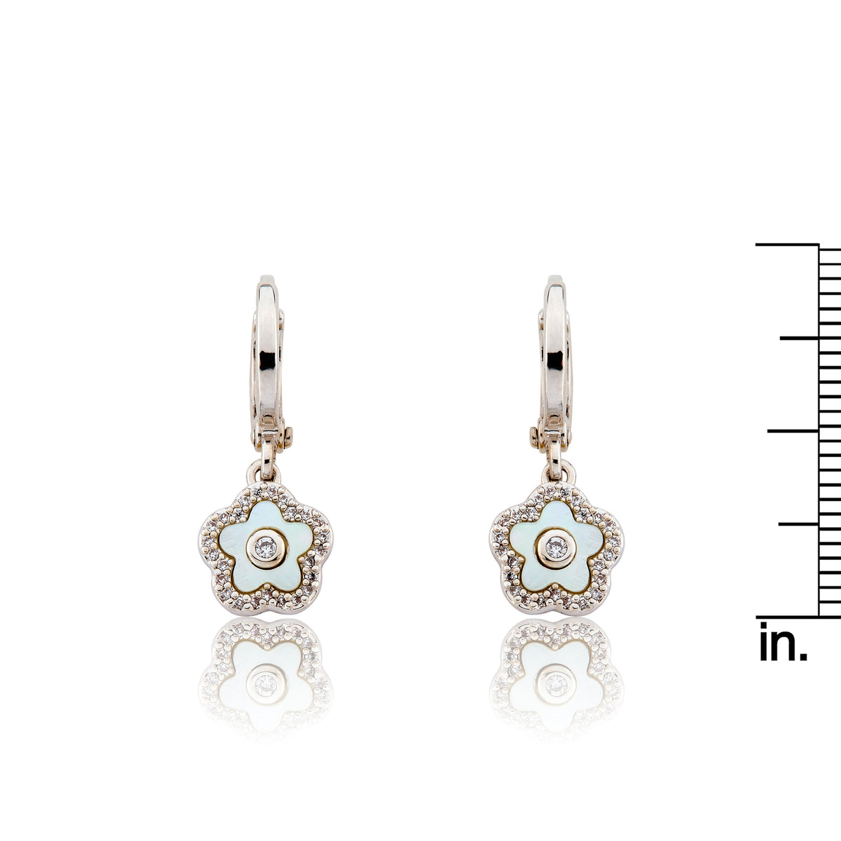 LMTS Classic! Mother Of Pearl Flower Huggie Dangle Earring