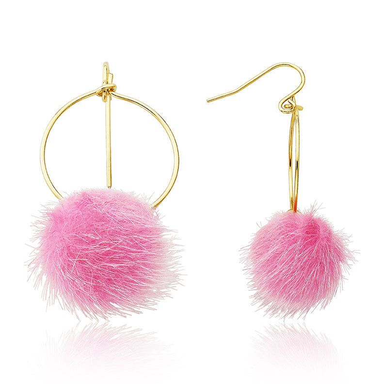 Mileez Fur Pom Pom Hoop Fishhook Earring