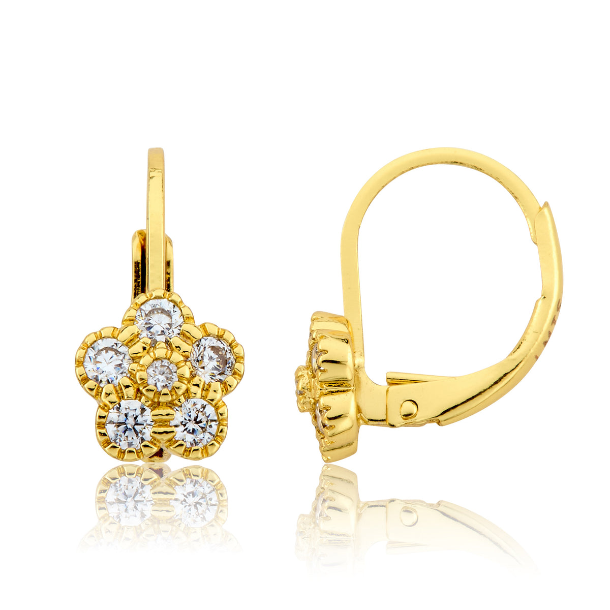 14K Gold Plated Leverback Flower Earring