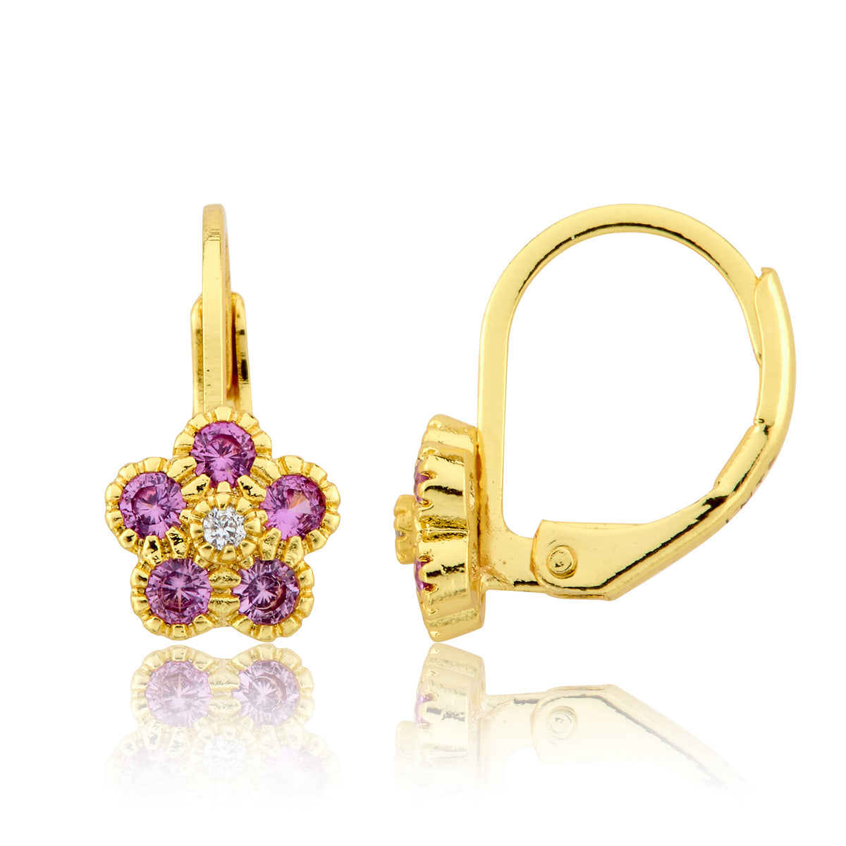 14K Gold Plated Leverback Flower Earring