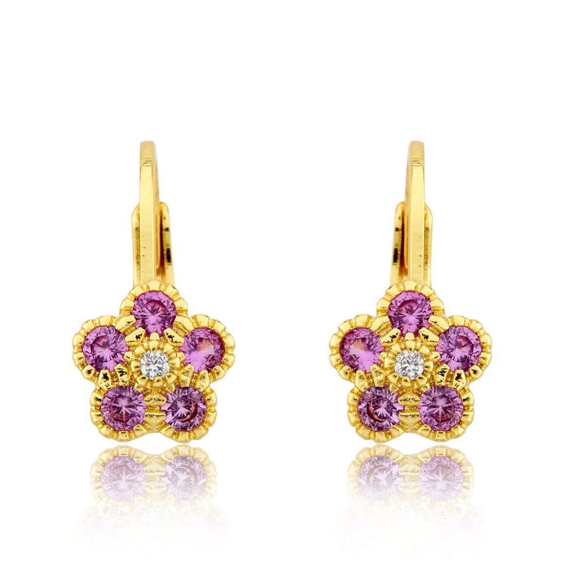 14K Gold Plated Leverback Flower Earring