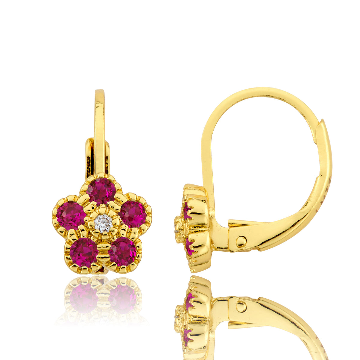 14K Gold Plated Leverback Flower Earring