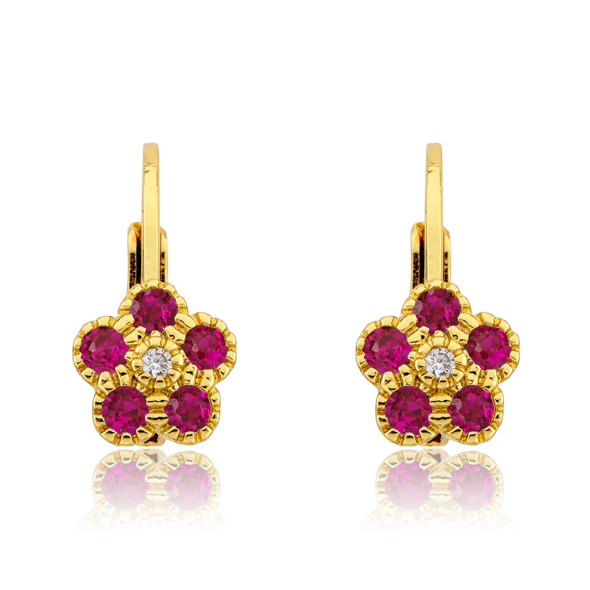 14K Gold Plated Leverback Flower Earring