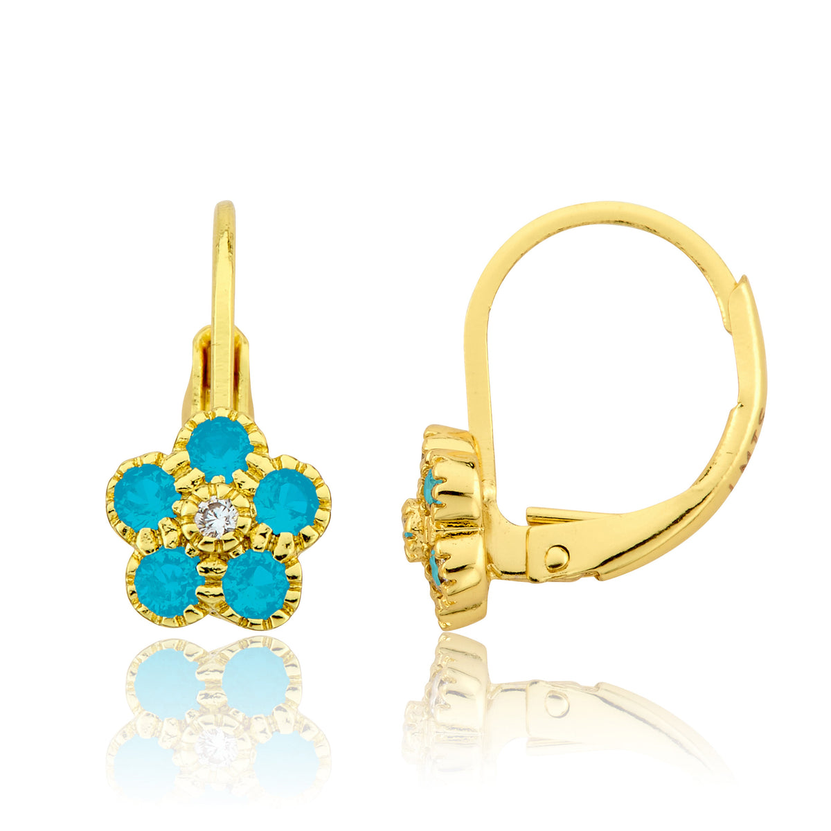 14K Gold Plated Leverback Flower Earring
