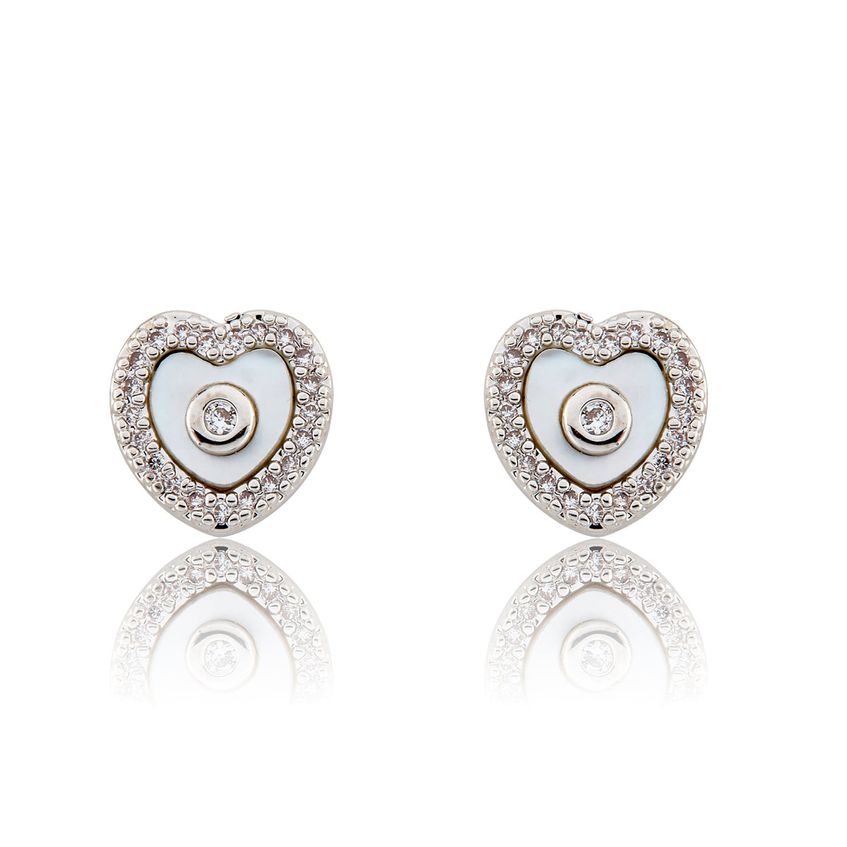 LMTS Classic! Mother Of Pearl Heart Cz Frame Stud Earring