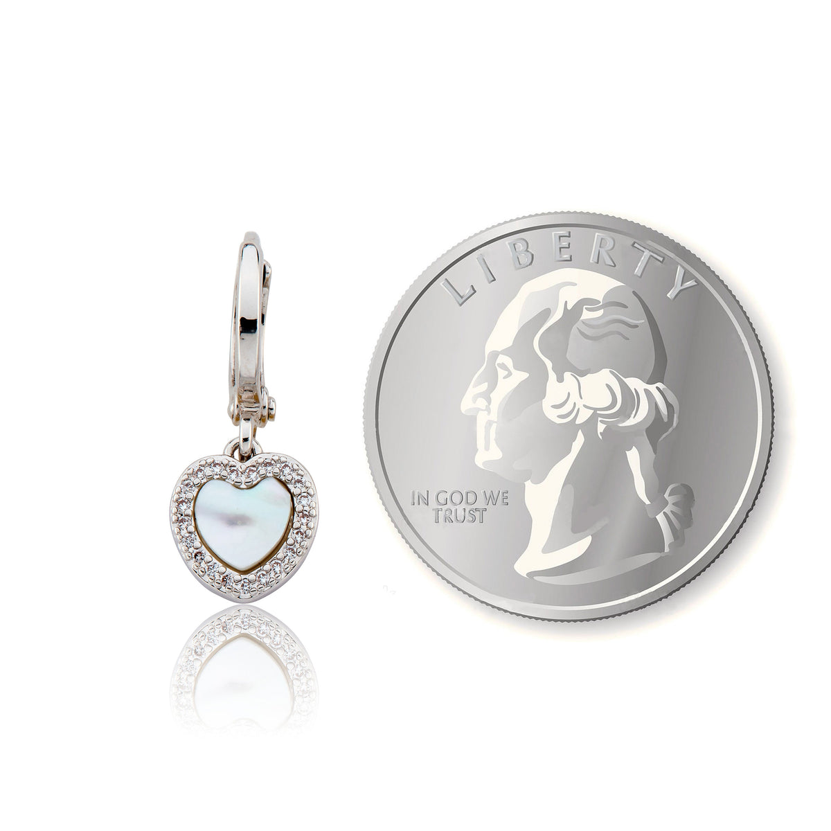 Mother Of Pearl Heart With Cz Frame Huggie Dangle Earring