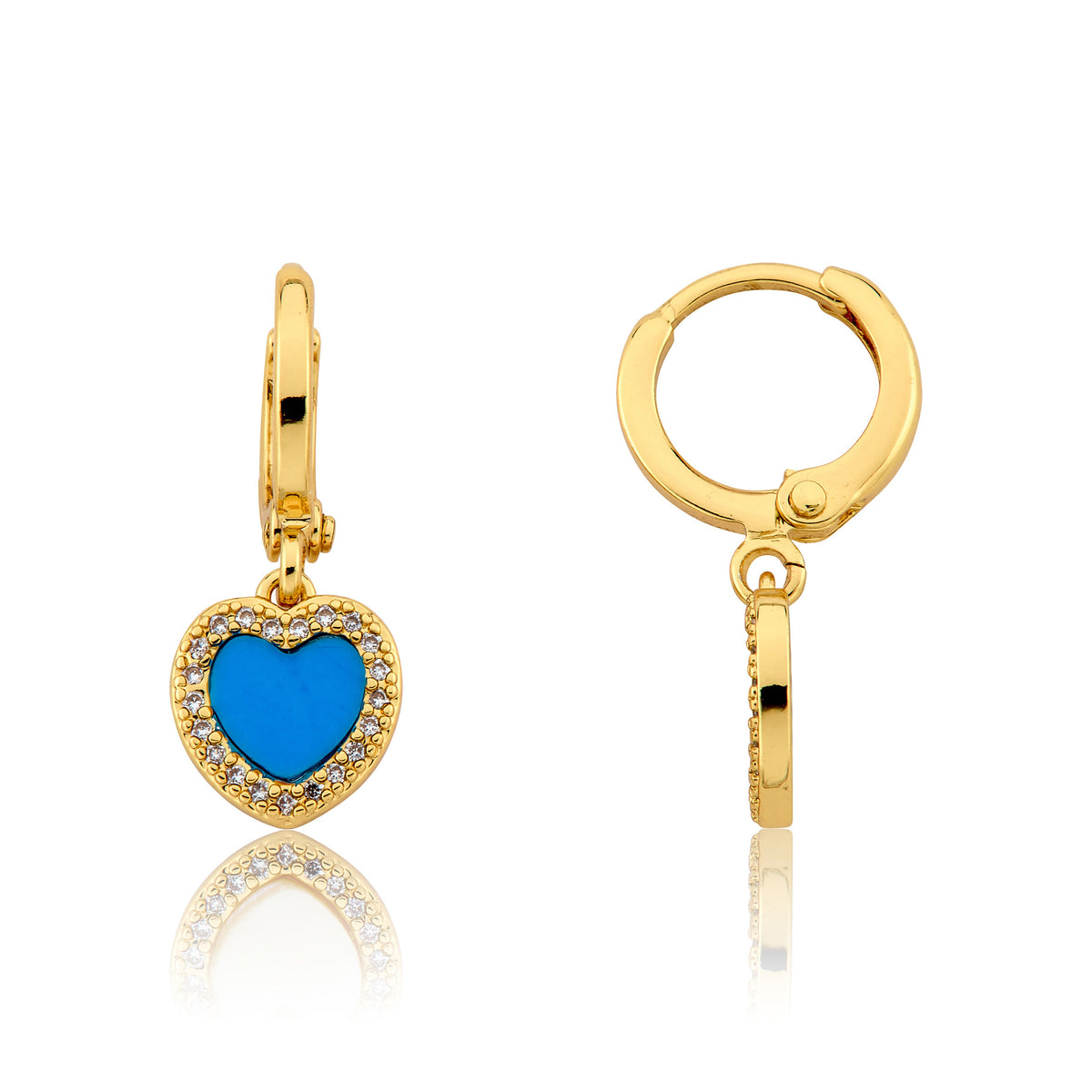 Turquoise Heart With Cz Frame Huggie Dangle Earring