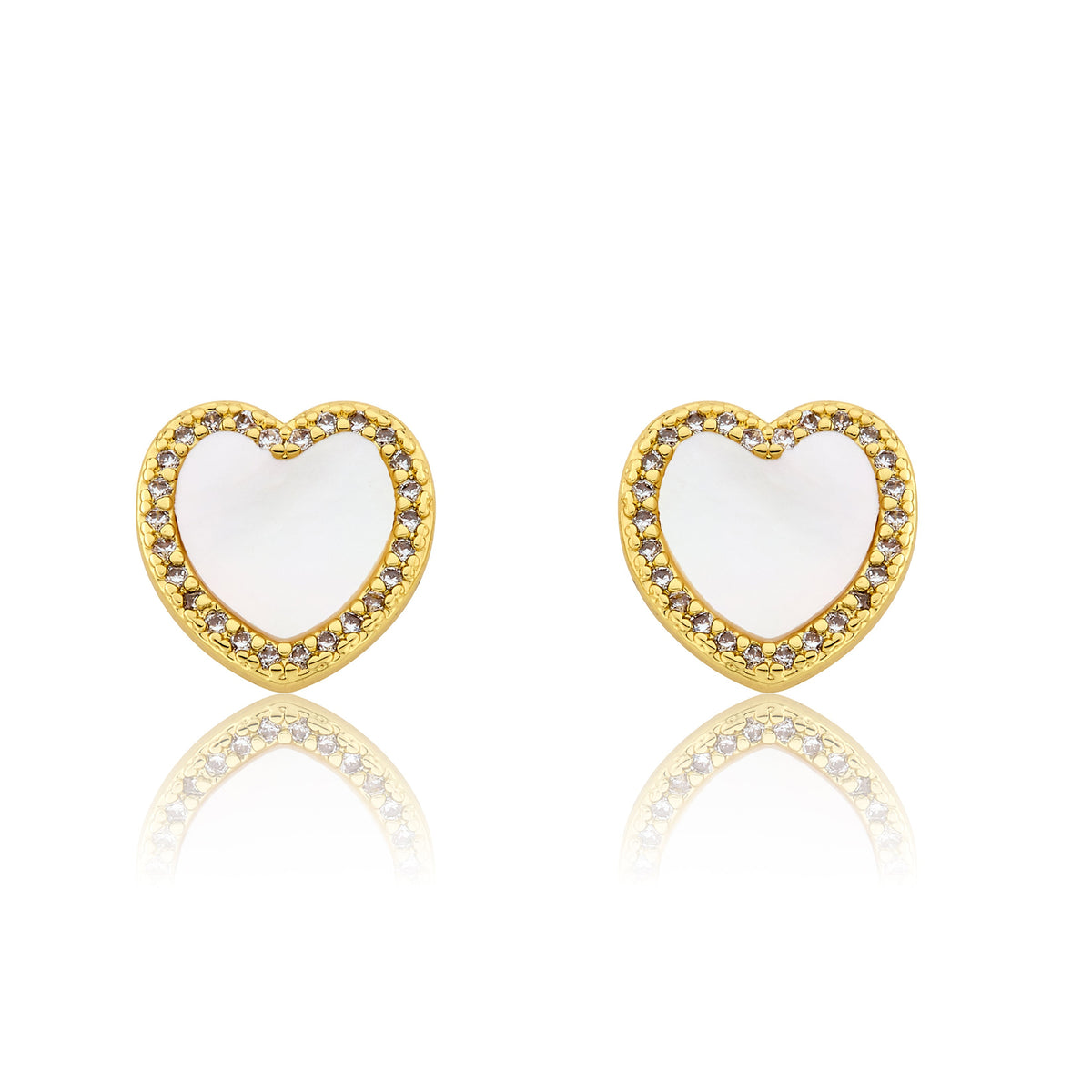 LMTS Classic! Mother Of Pearl Heart Cz Frame Stud Earring