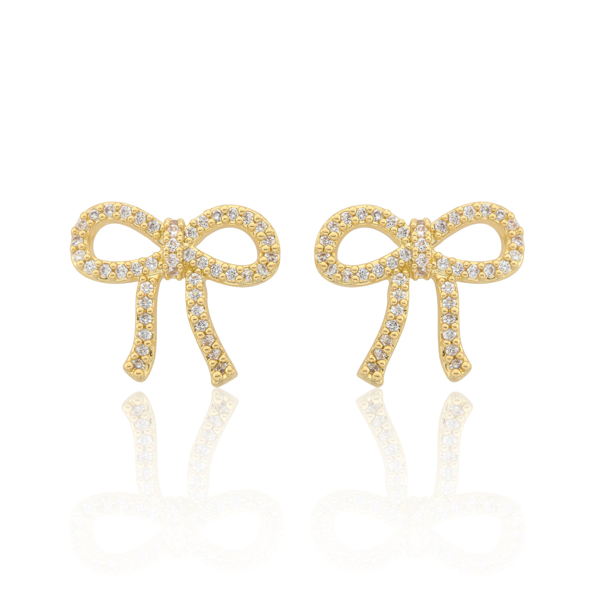 LMTS Classic! 14k Gold Plated Cz Bow Stud Earring