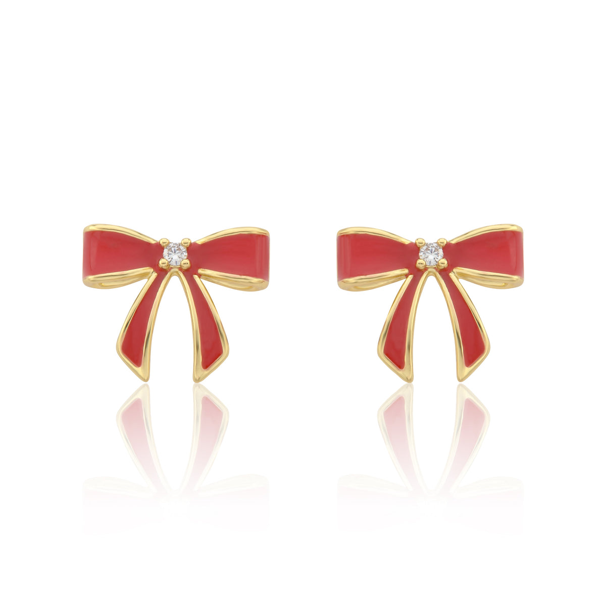 LMTS Classic! 14k Gold Plated Cz Center Enamel Bow Stud Earring