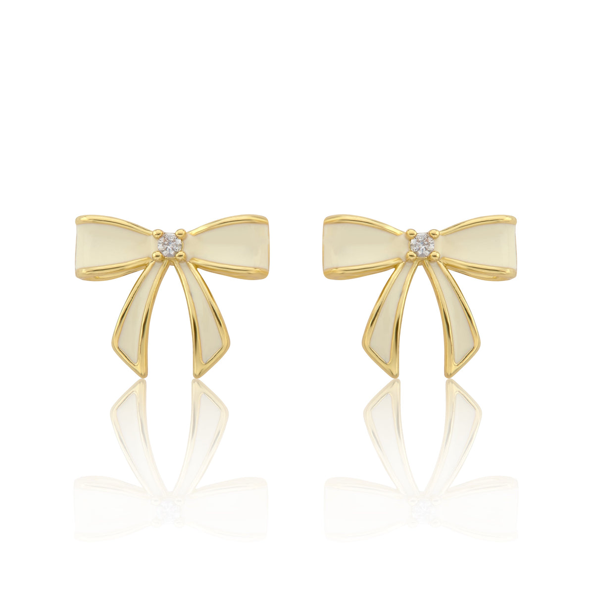 LMTS Classic! 14k Gold Plated Cz Center Enamel Bow Stud Earring