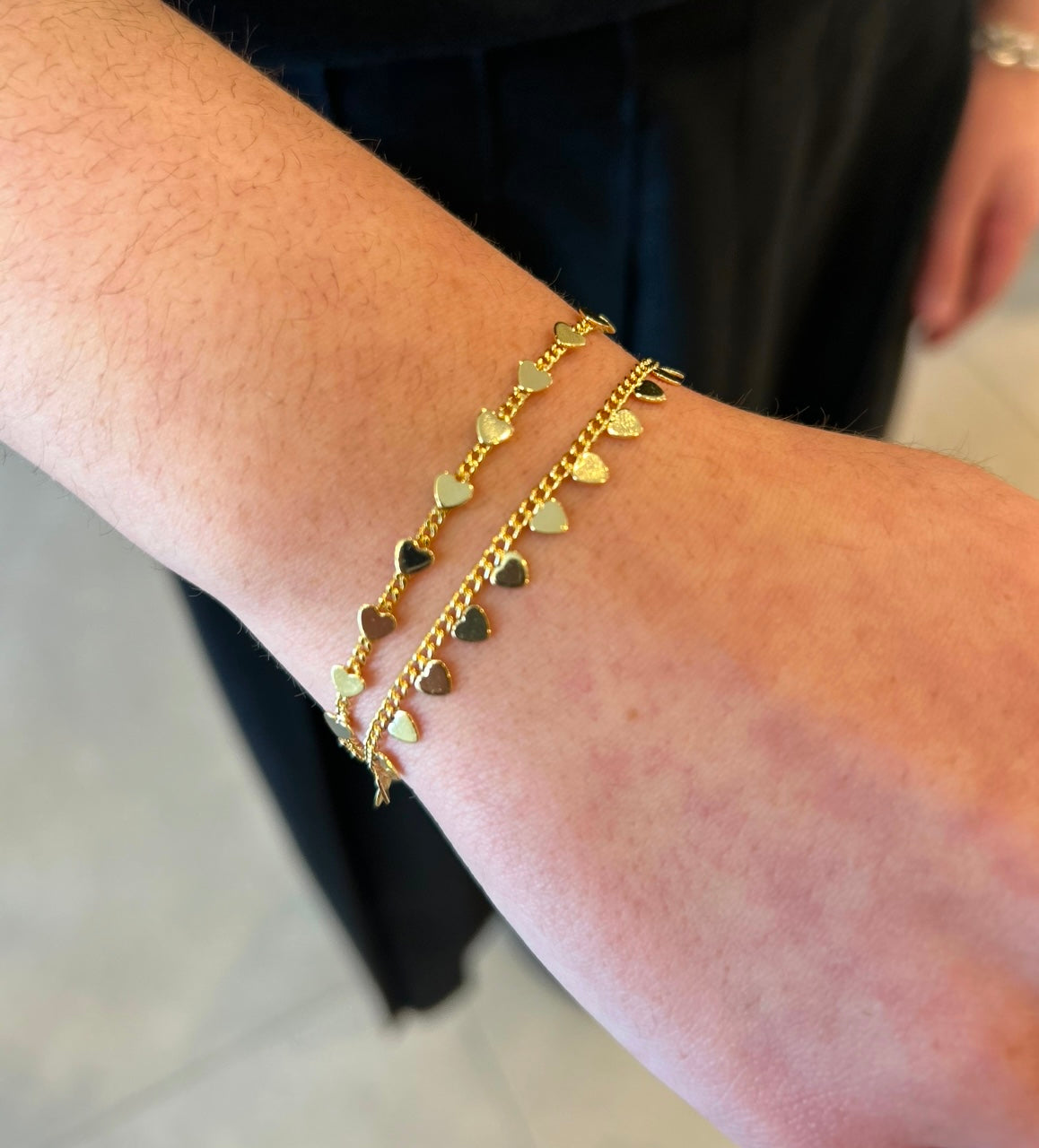 14K Gold Plated Hearts On Link Bracelet