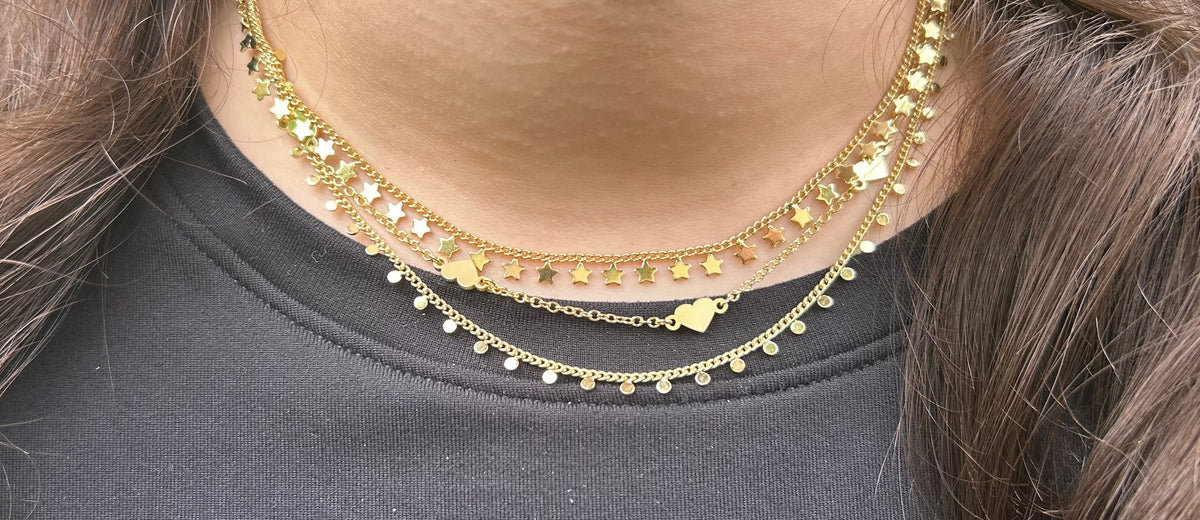 14K Gold Plated Heart Station Necklace