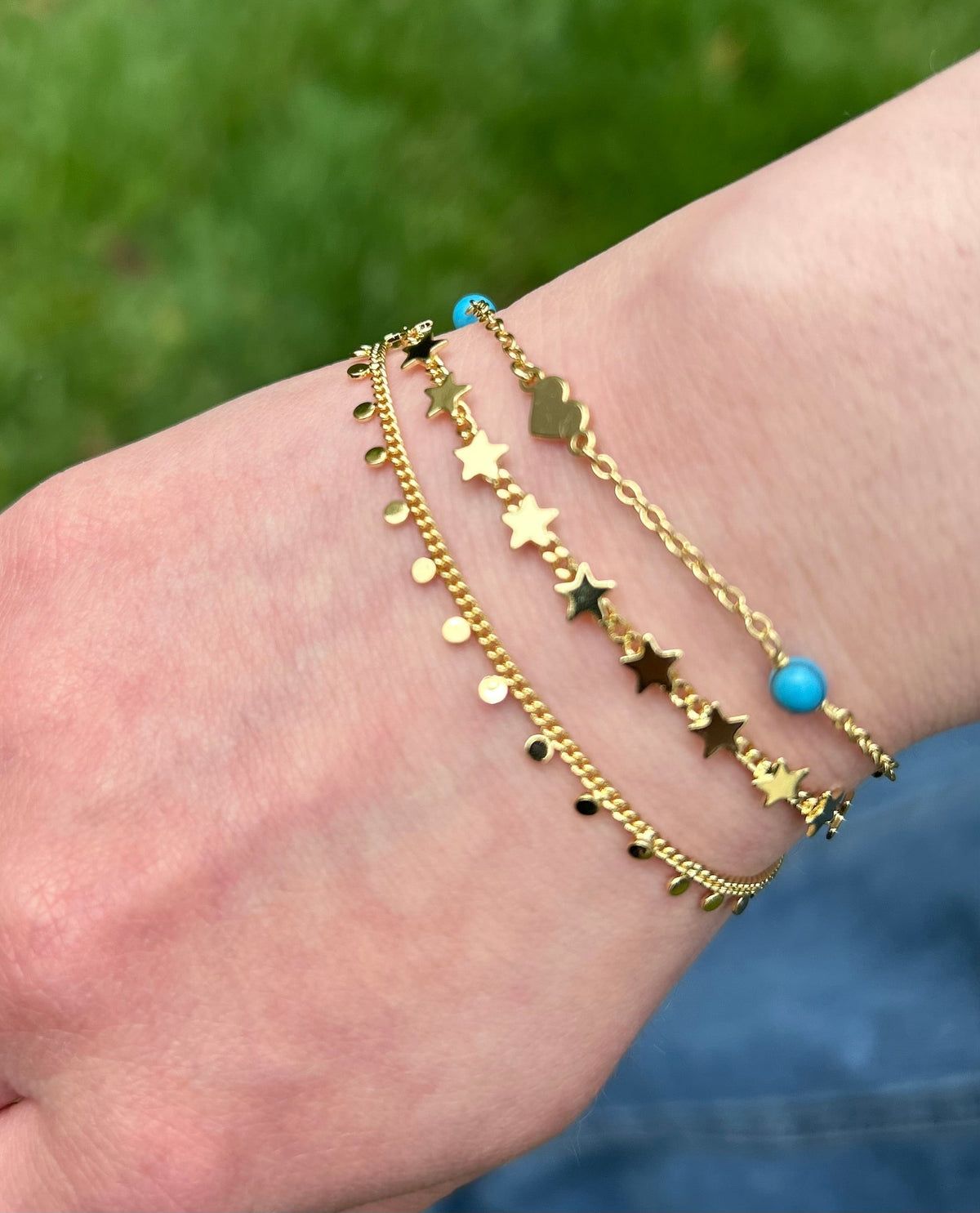 14K Gold Plated Stars On Link Bracelet